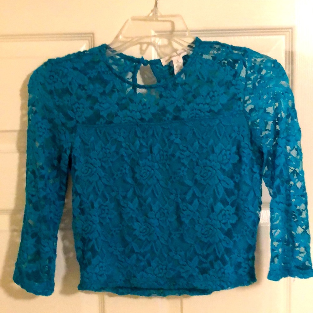 Bright blue lace crop top - small